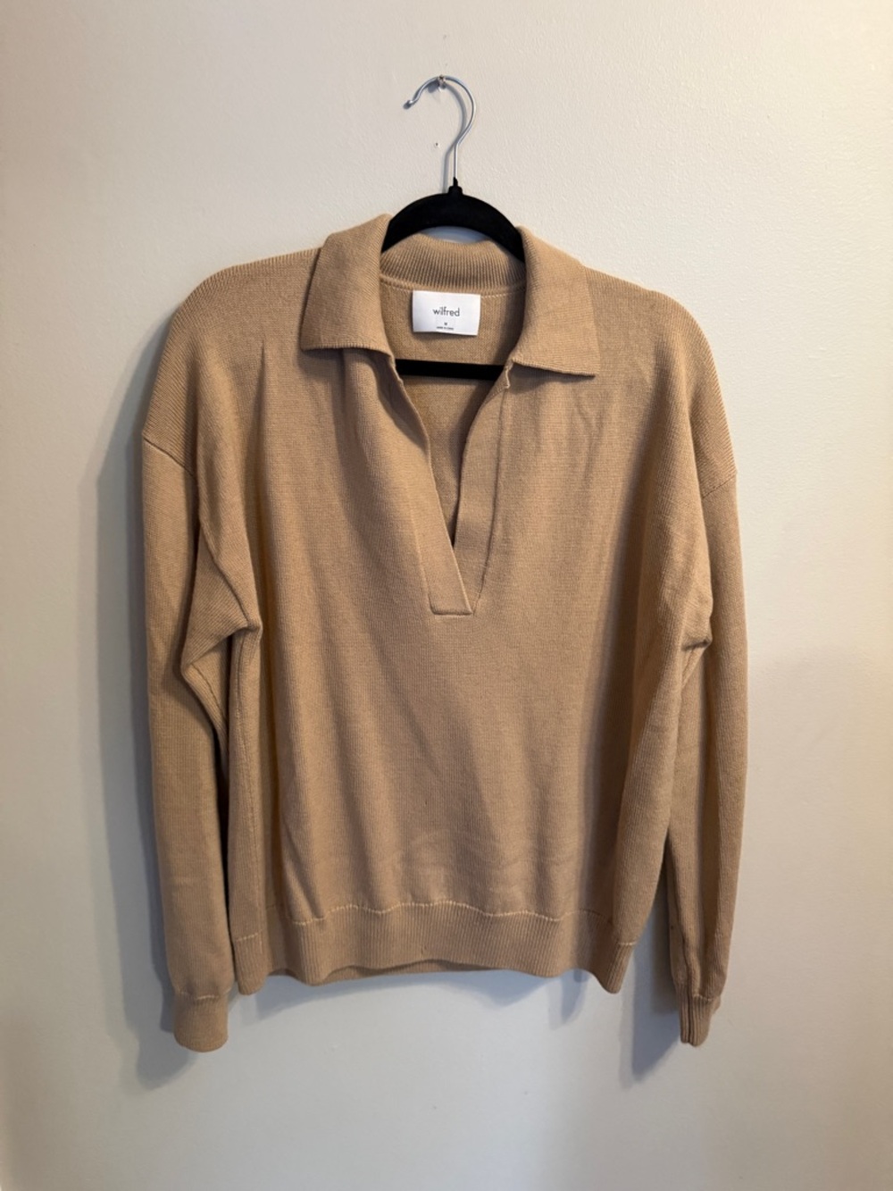 Babaton V-Neck Collared Sweater in Beige